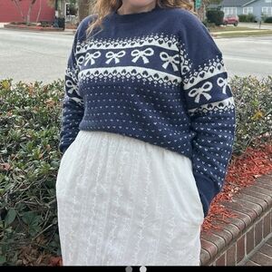 Navy and White Patterned Women's Sweater